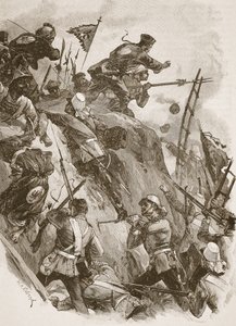 "روجرز دخل ، وساعده الملازم لينون" ، رسم توضيحي من "معارك القرن التاسع عشر" للمؤلف أرشيبالد فوربس ، GA هنتي والرائد آرثر جريفيث