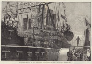 الزوار الاستعماريون في رويال ألبرت دوكس ، الملايو الذين يديرون ساحات السفينة P و O Steam-Ship Rome