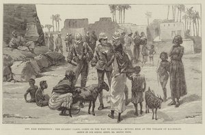 بعثة النيل ، فيلق الجمل للحرس في طريقهم إلى دنقلا ، يشترون الحليب في قرية المغاربة بواسطة وليام هيشام أوفرند