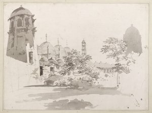 مشهد من الكتيرا بناه جافيير كاون في موريشيدباد ، c.1781 (غسيل رمادي وقلم رصاص على ورق) بواسطة وليام هودجز
