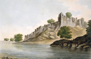 رر. ٣٣ منظر لحصن إليونيبور على ضفاف نهر Goomty من "Select Views in India" ، حانة. 1785-88 (النقش الملون مع aquatint) بواسطة وليام هودجز