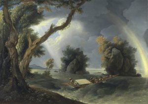 عاصفة على نهر الغانج مع السيدة هاستينغز بالقرب من كولجون روكس ، حوالي عام 1790 (زيت على قماش) بواسطة وليام هودجز