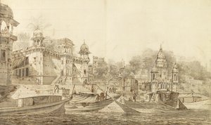 منظر لجزء من مدينة بيناريس ، ج .1781 (غسيل رمادي بفرشاة وقلم حبر فوق قلم رصاص على ورق موضوع على حامل غسيل) بواسطة وليام هودجز