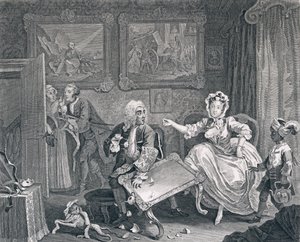 تقدم Harlot ، اللوحة الثانية: مشاجرات مع حاميها اليهودي ، 1732 (النقش والحفر) بواسطة وليام هوغارث