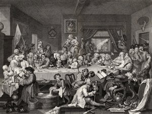 الترفيه الانتخابي ، نقشه TE Nicholson ، من "أعمال ويليام هوغارث" ، نشر عام 1833 بواسطة وليام هوغارث