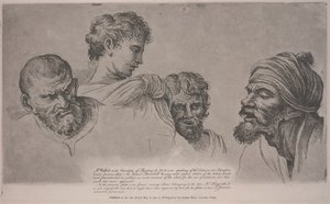 أربعة رؤساء من الرسوم الكاريكاتورية رافائيل في هامبتون كورت ، حوالي عام 1729 (حفر) بواسطة وليام هوغارث