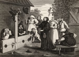 Hudibras و Ralpho in the Stocks ، من "Hudibras" بواسطة Samuel Butler (1612-80) الذي نقشه J.Romney ، من "أعمال ويليام هوغارث" ، نشر عام 1833 بواسطة وليام هوغارث