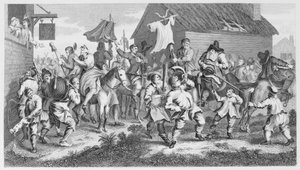 يصادف Hudibras Skimmington بواسطة وليام هوغارث