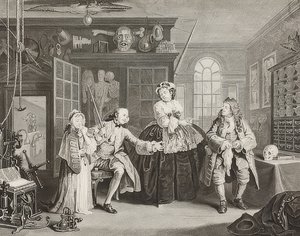 زواج لا موضة. الورقة 3: التفتيش - Der Graf und der Quacksalber. 1745 بواسطة وليام هوغارث