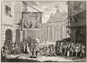 حفلة تنكرية وأوبرا ، بوابة برلنغتون ، من "أعمال هوغارث" ، نُشرت عام 1833 بواسطة وليام هوغارث