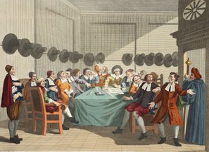 اللجنة ، من "Hudibras" بقلم صامويل بتلر (1612-80) ، صورة توضيحية من "Hogarth Restored: The Whole Works of the William Hogarth الشهير ، أعيد نقشه توماس كوك" ، حانة. 1812 (ملونة يدوياً بواسطة وليام هوغارث