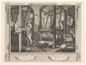 الزملاء Prentices في صناعة Looms و Idleness ، اللوحة 1 ، 30 سبتمبر 1747. بواسطة وليام هوغارث