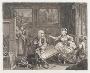 العاهرة يجد حاميًا ، تصميم 1732 ، مطبوع 1744 (حفر ونقش) بواسطة وليام هوغارث