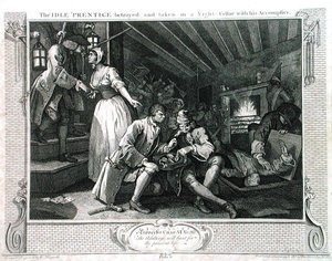الخمول 'Prentice التي خانتها عاهرة ، اللوحة التاسعة من' الصناعة والبطالة '، نُشرت عام 1833 (نقش) بواسطة وليام هوغارث