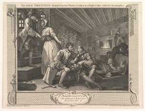 خيانة برنتيس الخائنة من قبل عاهرة وأخذها في قبو ليلي مع مرحبا ... ، 30 سبتمبر 1747. بواسطة وليام هوغارث