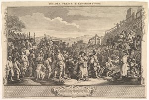 The Idle Prentice تم تنفيذه في Tyburn: Industry and Idleness ، اللوحة 11 ، 30 سبتمبر 1747. بواسطة وليام هوغارث