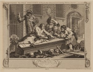 The Idle &39;Prentice at Play in the Church Yard ، أثناء الخدمة الإلهية بواسطة وليام هوغارث