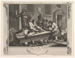 The Idle Prentice at Play in Church Yard Industry and Idleness، لوحة 3 ، 30 سبتمبر 1747. بواسطة وليام هوغارث