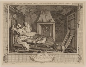 عادت The Idle &39;Prentice من البحر وفي Garret مع عاهرة مشتركة ، من سلسلة "Industry and Idleness" ، أكتوبر 1747 (الحفر والنقش) بواسطة وليام هوغارث