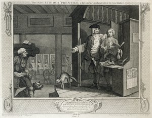 The Prustice &39;Prentice المفضل والموثوق به من قبل سيده ، اللوحة الرابعة من&39; الصناعة والبطالة &39;، تم نشره عام 1833 بواسطة وليام هوغارث