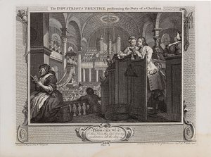Prentice المجتهد الذي يؤدي واجب المسيحي. سلسلة الصناعة والكسل ، 1747. بواسطة وليام هوغارث