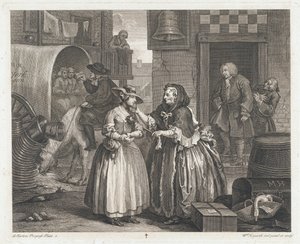 الفتاة البريئة تصبح عاهرة ، تصميم 1732 ، مطبوعة 1744 (حفر ونقش) بواسطة وليام هوغارث