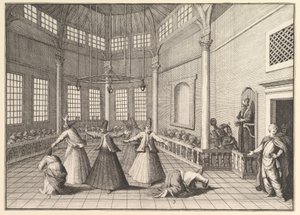 داخل المسجد ، يسافر الدراويش الرقص Aubry de La Mottrayes عبر ... ، 1723-24. بواسطة وليام هوغارث