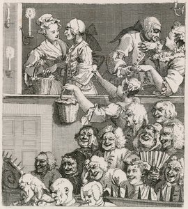 الجمهور الضاحك. منظر هوغارث لدروري لين مع أذرع البرتقال في عام 1733 بواسطة وليام هوغارث