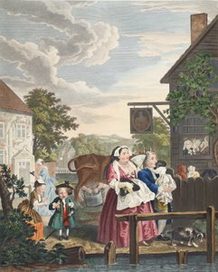أوقات النهار ، المساء ، رسم توضيحي من "Hogarth Restored: The Whole Works of the الشهير William Hogarth ، الذي أعاد توماس كوك نقشه" ، حانة. 1812 (نقش ملون يدويًا) بواسطة وليام هوغارث