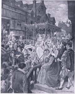 دخول الدولة للملكة ماري إلى إدنبرة 1561 ، من Cassells History of the British People الذي نشرته Waverley Book Company ، حوالي 1950 (litho) بواسطة وليام هول