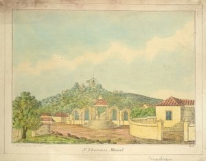 جبل سانت توماس في مدراس ، حوالي عام 1830 (نقش ملون) بواسطة وليام هونسلي