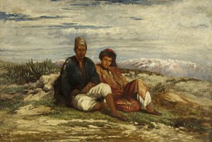 شخصيتان عربيتان جالسان (زيت على قماش) بواسطة وليام جيمس مولر