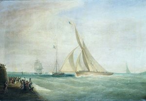 HMS-'Coquette' و 'Falcon' مع Lord-Yarborough-on-board-and-the-Royal-Yacht-with-King-William-on-board-off-the-Isle-of-Wight ، -ج 1830 - 37