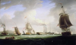 ملك إنجلترا جورج الرابع (1762-1830) ملك إنجلترا (1762-1830) على متن "البرق"، أول باخرة تابعة للخدمة البريدية، متجهة إلى دبلن (أيرلندا)، 12 أغسطس