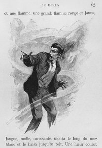 الراوي ، رسم توضيحي من "لو هورلا" بقلم غي دي موباسانت (1850-1893) محفور بواسطة جورج ليموين ، باريس ، طبعات ألبين ميشيل ، ج .1910 (نقش الخشب) بواسطة وليام جوليان دمازي