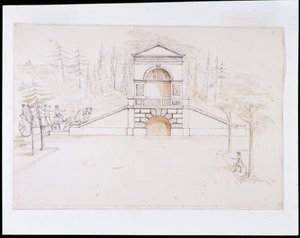 Chiswick, design for a pedimented cascade combined with a road bridge at the end of the canal ( pen & ink and wash on paper) بواسطة وليام كينت