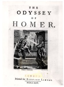صفحة العنوان لـ "The Odyssey" من تأليف Homer ، محفورة بواسطة Pierre Fourdrinier (fl.1720-60) بواسطة وليام كينت
