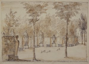 View into the Exedra at Chiswick (pen & ink with brown wash on paper) بواسطة وليام كينت