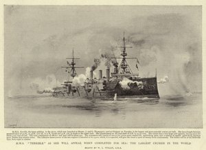 HMS رهيب لأنها ستظهر عند اكتمالها للبحر ، أكبر طراد في العالم بواسطة وليام ليونيل ويلي