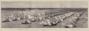 The Grand Naval Review at Spithead على شرف اليوبيل الماسي للملكة ، 26 يونيو 1897 ، الأسطول يطلق التحية الملكية على دخول اليخت الملكي في الخطوط