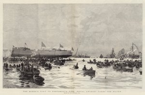 زيارة الملكة لبورتسموث ، HMS Royal Arthur يأخذ الماء بواسطة وليام ليونيل ويلي