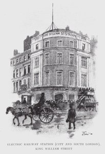 محطة سكة حديد كهربائية ، City and South London ، King William Street (litho) بواسطة وليام لوكير