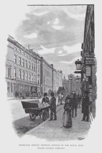 شارع Moorgate ، يظهر مكاتب شركة Royal Mail Steam Packet Company (litho) بواسطة وليام لوكير