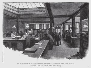 No 5 Fenchurch Avenue، Messrs Anderson، Anderson، and Co's Office، Orient Line of Royal Mail Steamers (litho) بواسطة وليام لوكير