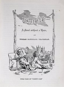 صفحة العنوان لـ "Vanity Fair ، رواية بدون بطل" ، مع صورة ذاتية للفنان والمؤلف ، الحانة. 1848 بواسطة وليام ماكيبيس ثاكراي