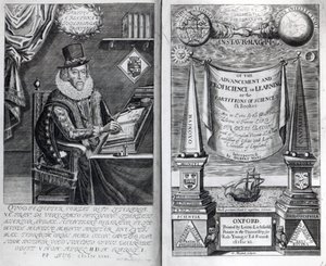صورة في الصفحة وصفحة العنوان من "Instauratio Magna" بقلم فرانسيس بيكون ، 1640 بواسطة وليام مارشال