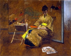 فتاة في ثوب ياباني. كيمونو كاليفورنيا. 1887. بواسطة وليام ميريت تشيس