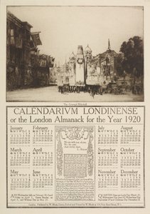 Calendarium Londinense ، أو London Almanack لعام 1920 ، يعلوها منظر Cenotaph ، وايتهول ، 1919