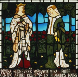 الملكة Guinevere و Isolde من الأيدي البيضاء ، من "قصة تريستان و Isolde" ، William Morris und Co. ، 1850 (زجاج ملون) بواسطة وليام موريس