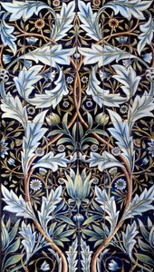 لوح تغطية الجدران (66 بلاطة) من صنع ويليام موريس (1834-1896) وويليام فريند دي مورغان (1839-1917) من القيشاني. من قاعة ممبلاند لإدوارد تشارلز بارينج. تشيلسي ، إنجلترا. 1876-1877 شمس. 1x635 م باريس ، متحف دورسيه بواسطة وليام موريس